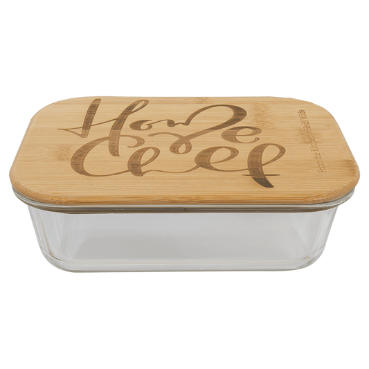 Rectangle Glass Container with Bamboo Lid - 35 oz