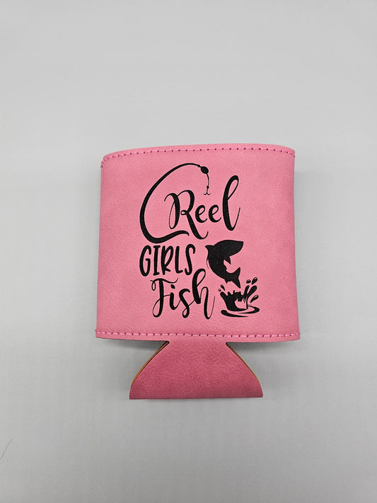Leatherette Can Koozie - Pink/Black