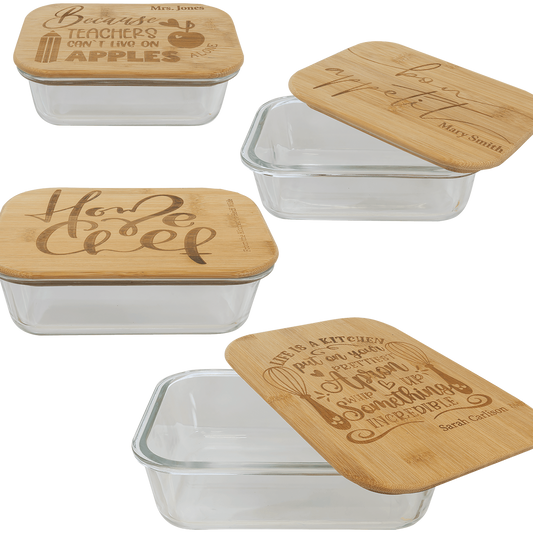 Rectangle Glass Container with Bamboo Lid - 12 oz