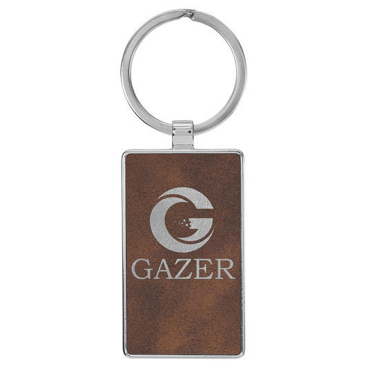 Laserable Leatherette/Metal Rustic/Silver Rectangle Keychain - 2 3/4" x 1 1/4"