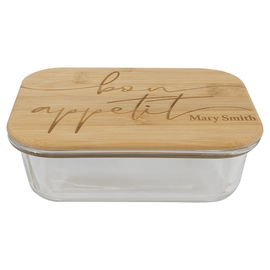 Rectangle Glass Container with Bamboo Lid - 21 oz