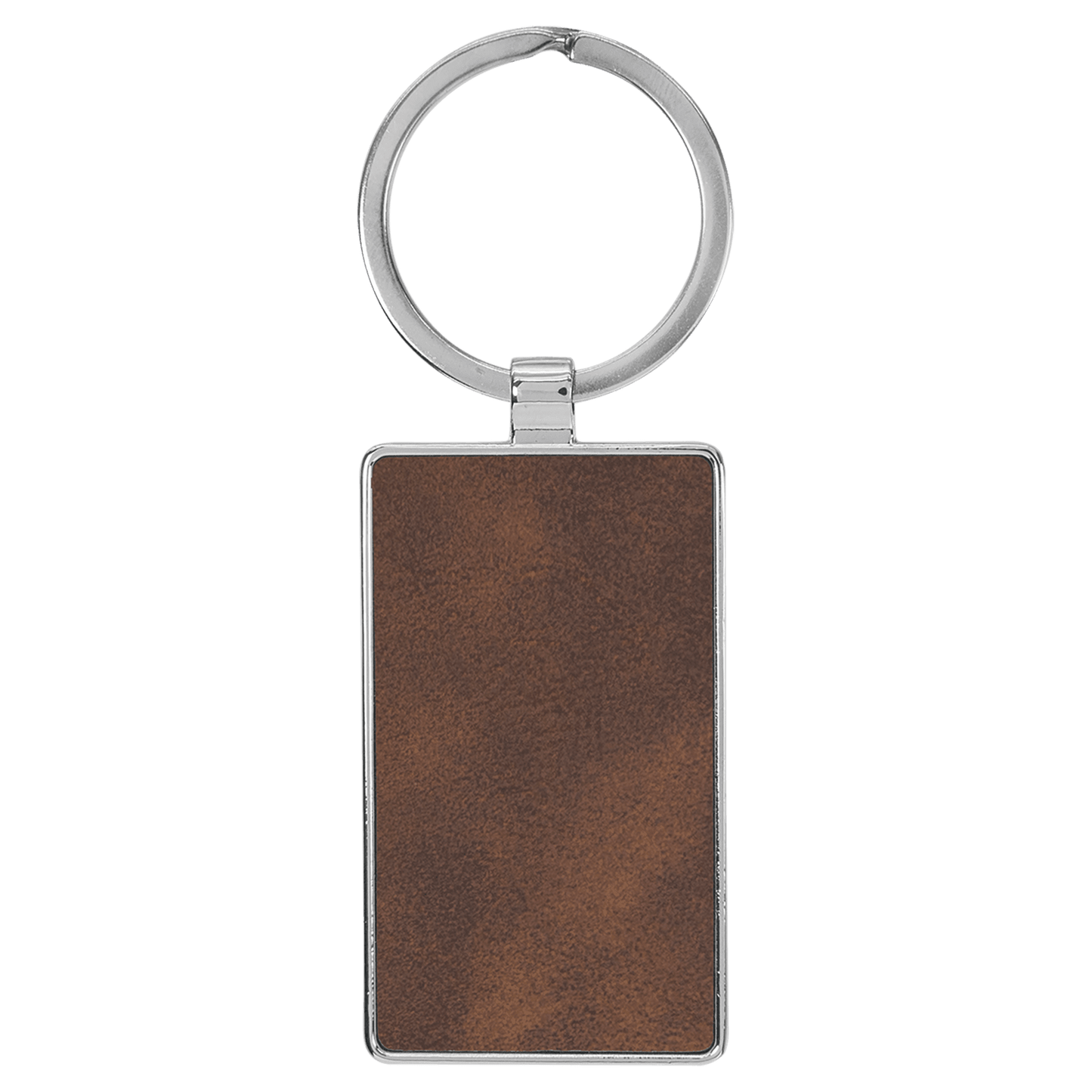 Laserable Leatherette/Metal Rustic/Silver Rectangle Keychain - 2 3/4" x 1 1/4"