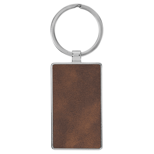 Laserable Leatherette/Metal Rustic/Silver Rectangle Keychain - 2 3/4" x 1 1/4"