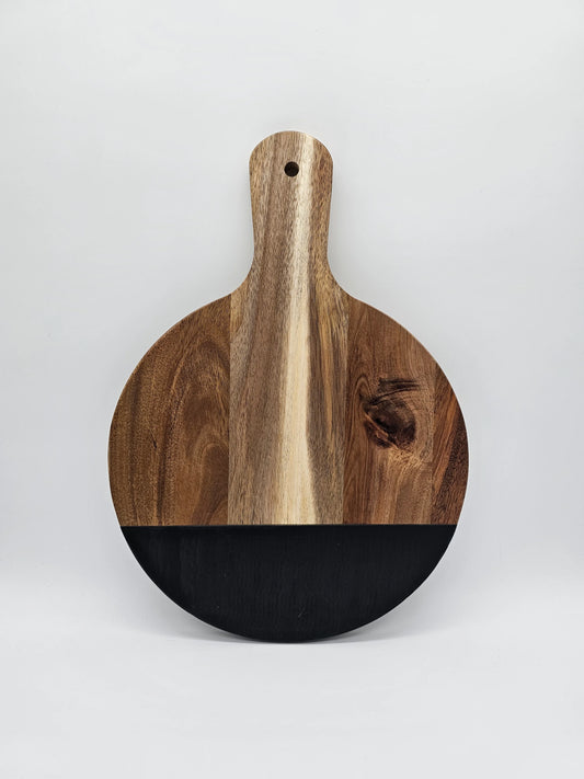 Acacia/Slate Cutting Board, Round w/ handle- 9.75"